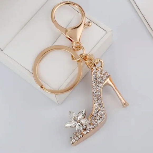 Fashion Rhinestone High-heeled Shoe Key Chain - About 4.5 Inches Long - Picture 3 of 7